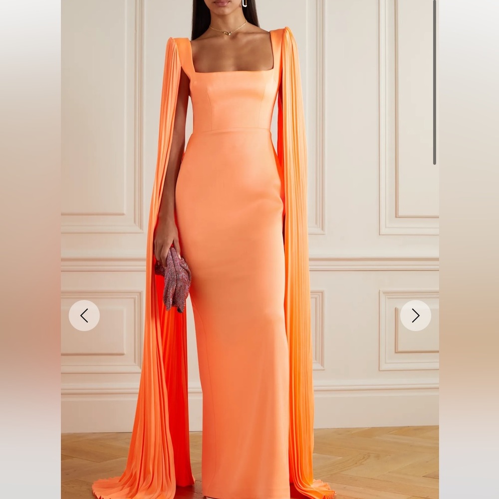 Alex Perry Valerie cape gown in coral